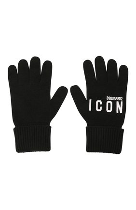 Мужские шерстяные перчатки DSQUARED2 черного цвета, арт. KNM0014 01W04331 | Фото 2 (Материал: Шерсть, Текстиль; Кросс-КТ: Трикотаж)
