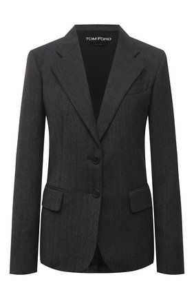 Женский шерстяной жакет TOM FORD темно-серого цвета по цене 179000 руб., арт. GI2735-FAX870 | Фото 1 Женский шерстяной жакет TOM FORD темно-серого цвета, арт. GI2735-FAX870 | Фото 1 (Материал подклада: Вискоза; Материал внешний: Шерсть; Длина (для топов): Стандартные; Рукава: Длинные; Женское Кросс-КТ: Жакет-одежда; 1-2-бортные: Однобортные; Стили: Кэжуэл; Случай: Повседневный)