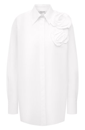 Женская хлопковая рубашка VALENTINO белого цвета, арт. WB3AB2K55A6 | Фото 1 (Длина (для топов): Удлиненные; Материал внешний: Хлопок; Рукава: Длинные; Женское Кросс-КТ: Рубашка-одежда; Принт: Без принта; Стили: Романтичный; Региональные ограничения белый список (Axapta Mercury): RU)