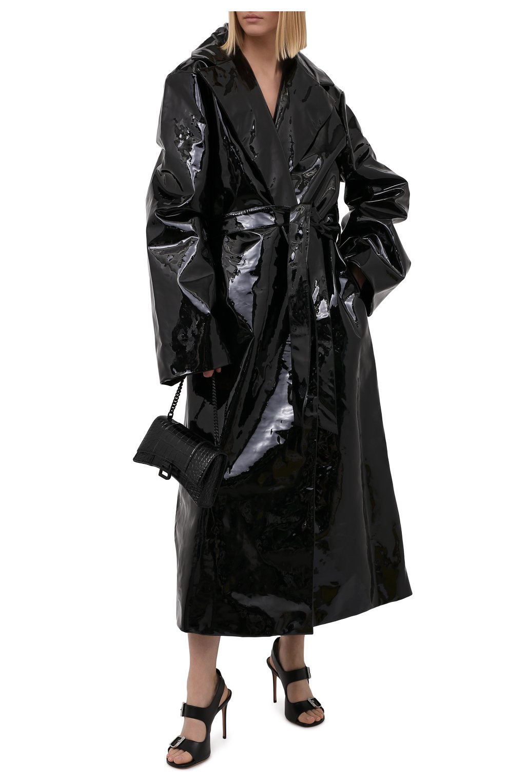 Женское кожаное пальто VETEMENTS черного цвета, арт. UA52C0650BL 2402/W | Фото 2 (Рукава: Длинные; Стили: Гранж; Длина (верхняя одежда): Длинные; 1-2-бортные: Однобортные; Материал внешний: Натуральная кожа; Материал подклада: Вискоза)