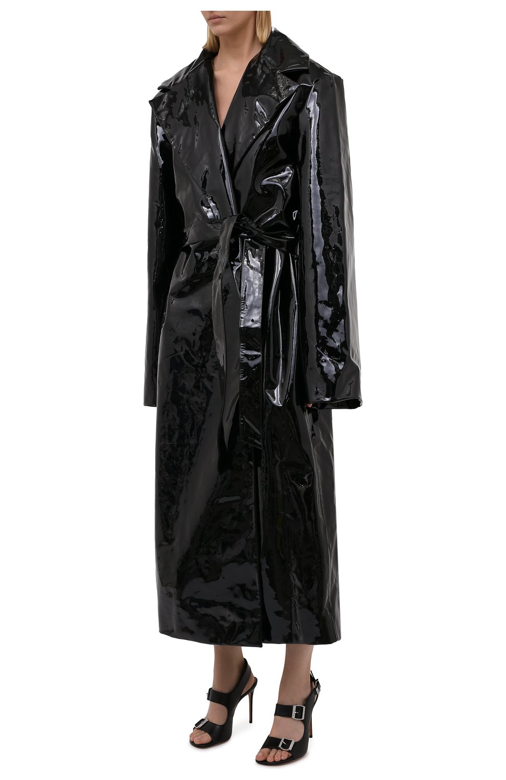 Женское кожаное пальто VETEMENTS черного цвета, арт. UA52C0650BL 2402/W | Фото 3 (Рукава: Длинные; Стили: Гранж; Длина (верхняя одежда): Длинные; 1-2-бортные: Однобортные; Материал внешний: Натуральная кожа; Материал подклада: Вискоза)