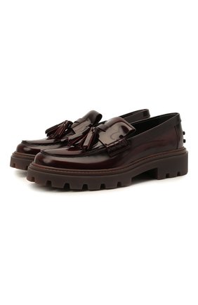 Женские кожаные лоферы TOD’S бордового цвета по цене 41100 руб., арт. XXW08J0EY30SHA | Фото 1 Женские кожаные лоферы TOD’S бордового цвета, арт. XXW08J0EY30SHA | Фото 1 (Каблук высота: Низкий; Материал внутренний: Натуральная кожа; Подошва: Платформа; Материал внешний: Кожа)