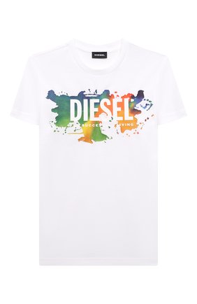 Детская хлопковая футболка DIESEL белого цвета по цене 3915 руб., арт. J00294-00YI9 | Фото 1 Детская хлопковая футболка DIESEL белого цвета, арт. J00294-00YI9 | Фото 1