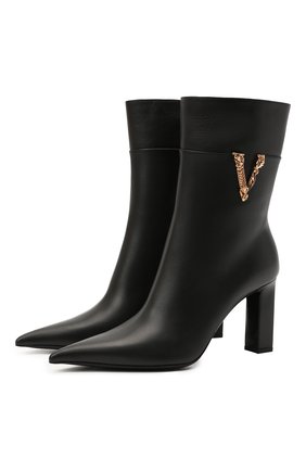 Женские кожаные ботильоны VERSACE черного цвета по цене 94800 руб., арт. 1000837/1A00673 | Фото 1 Женские кожаные ботильоны VERSACE черного цвета, арт. 1000837/1A00673 | Фото 1 (Каблук высота: Высокий; Материал внутренний: Натуральная кожа; Каблук тип: Устойчивый; Подошва: Плоская)