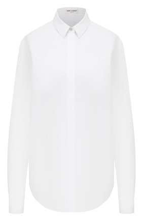 Женская хлопковая рубашка SAINT LAURENT белого цвета по цене 47150 руб., арт. 512192/Y227W | Фото 1 Женская хлопковая рубашка SAINT LAURENT белого цвета, арт. 512192/Y227W | Фото 1 (Длина (для топов): Удлиненные; Рукава: Длинные; Материал внешний: Хлопок; Женское Кросс-КТ: Рубашка-одежда; Стили: Кэжуэл; Принт: Без принта)