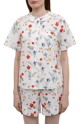 Женская хлопковая пижама YOLKE белого цвета по цене 14650 руб., арт. AW21-40C-ME-FL | Фото 2 Женская хлопковая пижама YOLKE белого цвета, арт. AW21-40C-ME-FL | Фото 2