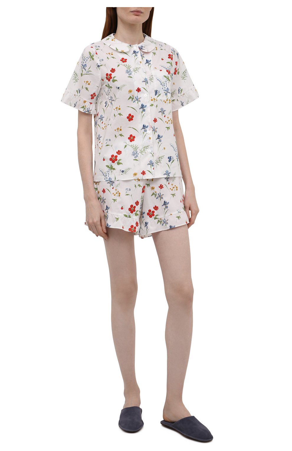 Женская хлопковая пижама YOLKE белого цвета, арт. AW21-40C-ME-FL | Фото 1 (Материал внешний: Хлопок)