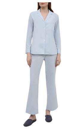 Женская хлопковая пижама YOLKE голубого цвета, арт. C0RE-02C-CJ-CB | Фото 1 (Длина (брюки, джинсы): Стандартные; Рукава: Длинные; Длина Ж (юбки, платья, шорты): Мини; Материал внешний: Хлопок; Длина (для топов): Стандартные)