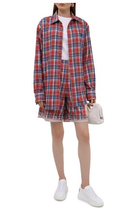 Женская хлопковая рубашка ACNE STUDIOS красного цвета по цене 31500 руб., арт. CB0031/W | Фото 2 Женская хлопковая рубашка ACNE STUDIOS красного цвета, арт. CB0031/W | Фото 2 (Длина (для топов): Удлиненные; Материал внешний: Хлопок; Рукава: Длинные; Женское Кросс-КТ: Рубашка-одежда; Принт: С принтом, Клетка; Стили: Кэжуэл)
