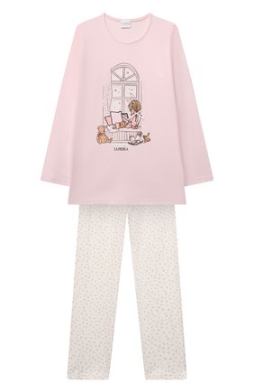 Детская хлопковая пижама LA PERLA розового цвета, арт. 55121/2A-6A | Фото 1 (Рукава: Длинные; Материал внешний: Хлопок; Ростовка одежда: 2 года | 92 см, 3 года | 98 см, 4 года | 104 см, 5 лет | 110 см, 6 лет | 116 см)