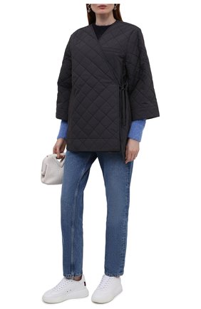 Женская стеганая куртка GANNI темно-серого цвета, арт. F6343 | Фото 2 (Материал внешний: Хлопок; Рукава: 3/4; Материал подклада: Хлопок; Длина (верхняя одежда): Короткие; Стили: Спорт-шик; Кросс-КТ: Куртка)