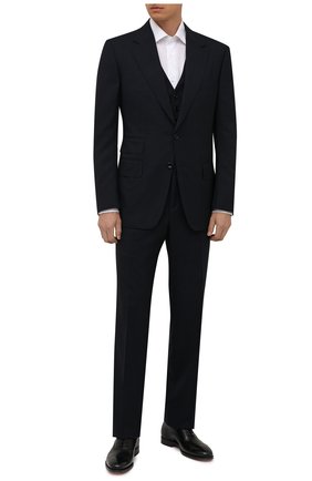Мужской шерстяной костюм-тройка TOM FORD темно-синего цвета по цене 387000 руб., арт. 222R47/31AA43 | Фото 1 Мужской шерстяной костюм-тройка TOM FORD темно-синего цвета, арт. 222R47/31AA43 | Фото 1 (Рукава: Длинные; Материал подклада: Шелк, Купро; Материал внешний: Шерсть; Костюмы М: Костюм-тройка, Однобортный; Стили: Классический)