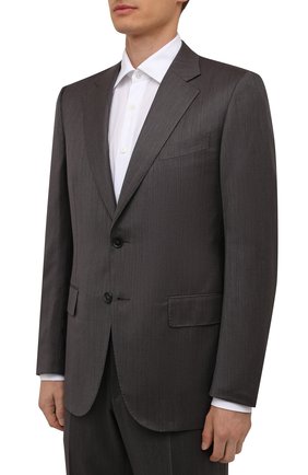 Мужской шерстяной костюм ZEGNA COUTURE темно-серого цвета по цене 477000 руб., арт. 822N03/21L2N5 | Фото 2 Мужской шерстяной костюм ZEGNA COUTURE темно-серого цвета, арт. 822N03/21L2N5 | Фото 2 (Материал подклада: Купро; Материал внешний: Шерсть; Рукава: Длинные; Костюмы М: Однобортный; Стили: Классический)