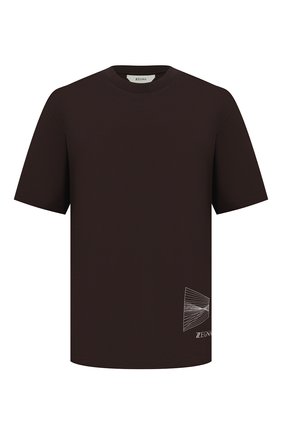 Мужская хлопковая футболка Z ZEGNA темно-коричневого цвета, арт. VY372/ZZ651D | Фото 1 (Материал внешний: Хлопок; Длина (для топов): Стандартные; Рукава: Короткие; Стили: Кэжуэл; Принт: С принтом)