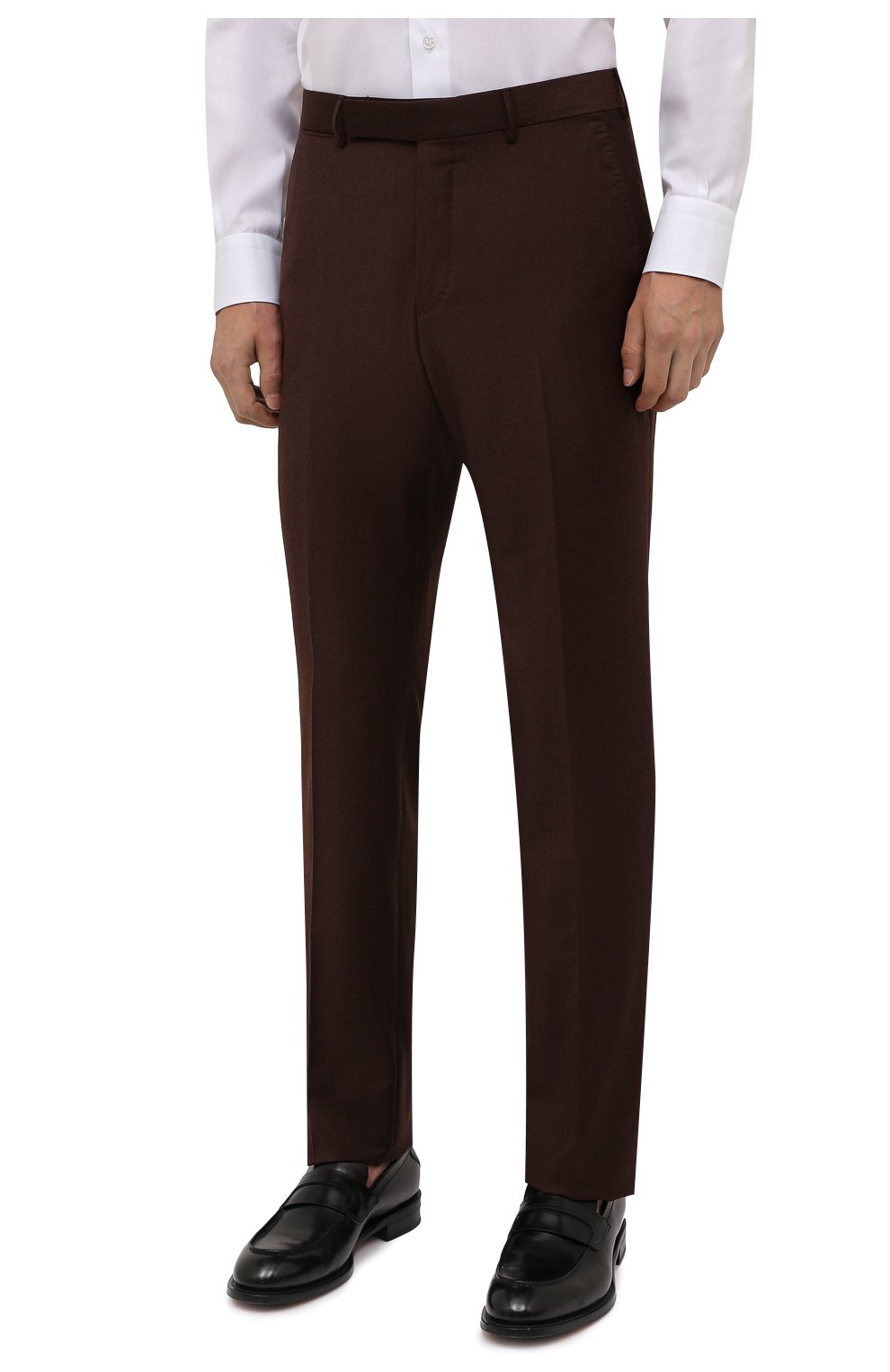 Мужские шерстяные брюки ERMENEGILDO ZEGNA коричневого цвета, арт. 228F07/75SB12 | Фото 3 (Материал внешний: Шерсть; Длина (брюки, джинсы): Стандартные; Стили: Классический; Случай: Формальный; Материал подклада: Вискоза)