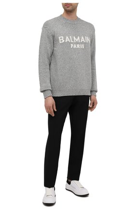 Мужской шерстяной свитер BALMAIN серого цвета по цене 78000 руб., арт. WH1KD000/K027 | Фото 2 Мужской шерстяной свитер BALMAIN серого цвета, арт. WH1KD000/K027 | Фото 2