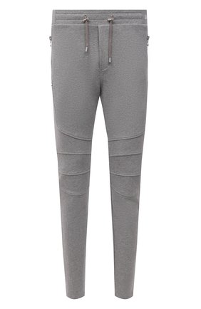 Мужские хлопковые брюки BALMAIN серого цвета, арт. WH10B028/B130 | Фото 1 (Длина (брюки, джинсы): Стандартные; Материал внешний: Хлопок; Случай: Повседневный; Стили: Спорт-шик)