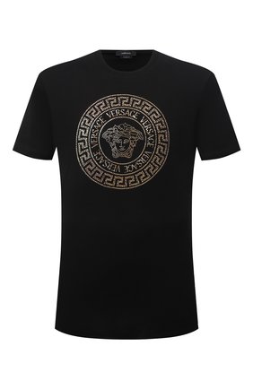 Мужская хлопковая футболка VERSACE черного цвета по цене 96850 руб., арт. 1001619/1A01263 | Фото 1 Мужская хлопковая футболка VERSACE черного цвета, арт. 1001619/1A01263 | Фото 1 (Материал внешний: Хлопок; Длина (для топов): Стандартные; Рукава: Короткие; Принт: С принтом; Стили: Гламурный)