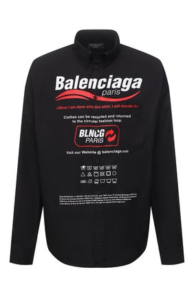 Мужская хлопковая рубашка BALENCIAGA черного цвета по цене 77900 руб., арт. 664626/TEM16 | Фото 1 Мужская хлопковая рубашка BALENCIAGA черного цвета, арт. 664626/TEM16 | Фото 1 (Материал внешний: Хлопок; Рукава: Длинные; Длина (для топов): Стандартные; Принт: С принтом; Стили: Гранж; Случай: Повседневный; Манжеты: На пуговицах; Воротник: Button down)