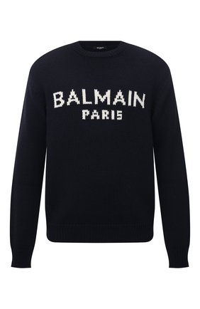 Мужской шерстяной свитер BALMAIN темно-синего цвета по цене 78000 руб., арт. WH1KD000/K027 | Фото 1 Мужской шерстяной свитер BALMAIN темно-синего цвета, арт. WH1KD000/K027 | Фото 1