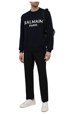Мужской шерстяной свитер BALMAIN темно-синего цвета по цене 78000 руб., арт. WH1KD000/K027 | Фото 2 Мужской шерстяной свитер BALMAIN темно-синего цвета, арт. WH1KD000/K027 | Фото 2