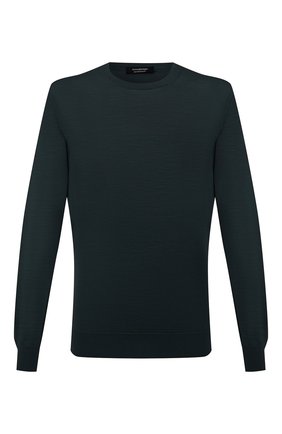 Мужской шерстяной джемпер ERMENEGILDO ZEGNA темно-зеленого цвета по цене 57300 руб., арт. UYM00/110 | Фото 1 Мужской шерстяной джемпер ERMENEGILDO ZEGNA темно-зеленого цвета, арт. UYM00/110 | Фото 1 (Материал внешний: Шерсть; Мужское Кросс-КТ: Джемперы; Вырез: Круглый; Принт: Без принта; Рукава: Длинные; Стили: Кэжуэл; Длина (для топов): Стандартные)