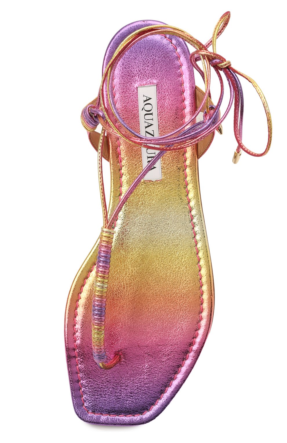 Женские кожаные сандалии sole AQUAZZURA разноцветного цвета, арт. S0LFLAS0-TMN-TST | Фото 5 (Материал внешний: Кожа; Каблук высота: Низкий; Материал внутренний: Натуральная кожа; Подошва: Плоская)