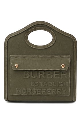 Женская сумка pocket bag mini BURBERRY хаки цвета, арт. 8042994 | Фото 1 (Сумки-технические: Сумки top-handle; Размер: mini; Ремень/цепочка: На ремешке; Материал: Текстиль)