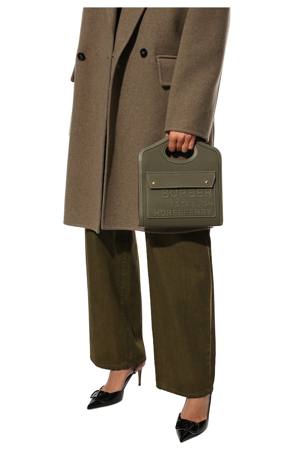 Женская сумка pocket bag mini BURBERRY хаки цвета, арт. 8042994 | Фото 2 (Сумки-технические: Сумки top-handle; Размер: mini; Ремень/цепочка: На ремешке; Материал: Текстиль)