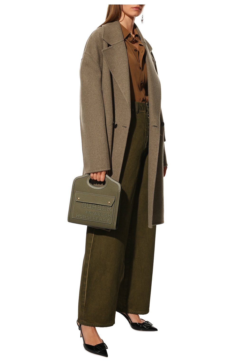 Женская сумка pocket bag mini BURBERRY хаки цвета, арт. 8042994 | Фото 3 (Сумки-технические: Сумки top-handle; Размер: mini; Ремень/цепочка: На ремешке; Материал: Текстиль)