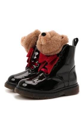 Детские кожаные ботинки MONNALISA черного цвета, арт. 8C8019M | Фото 1 (Материал внешний: Кожа)