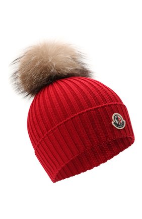 Детского шерстяная шапка с мехом MONCLER красного цвета по цене 15300 руб., арт. G2-954-3B711-10-04S01 | Фото 1 Детского шерстяная шапка с мехом MONCLER красного цвета, арт. G2-954-3B711-10-04S01 | Фото 1 (Материал: Шерсть)
