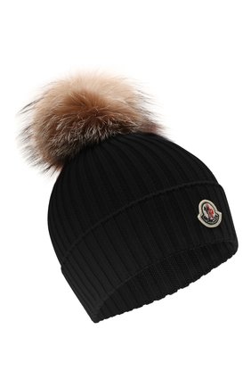 Детского шерстяная шапка с мехом MONCLER черного цвета по цене 15300 руб., арт. G2-954-3B711-10-04S01 | Фото 1 Детского шерстяная шапка с мехом MONCLER черного цвета, арт. G2-954-3B711-10-04S01 | Фото 1 (Материал: Шерсть)