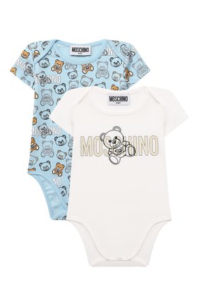 Детское комплект из двух боди MOSCHINO голубого цвета по цене 10550 руб., арт. MSY017/LAB27 | Фото 1 Детское комплект из двух боди MOSCHINO голубого цвета, арт. MSY017/LAB27 | Фото 1 (Материал внешний: Хлопок; Рукава: Короткие; Ростовка одежда: 0 - 3 мес | 50 - 60 см, 12 мес | 80 см, 3 мес | 62 см, 6 мес | 68 см, 9 мес | 74 см)