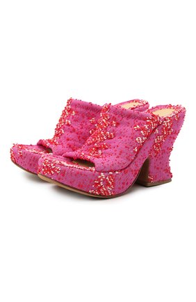 Женские текстильные мюли wedge BOTTEGA VENETA розового цвета по цене 86150 руб., арт. 658975/V0VV0 | Фото 1 Женские текстильные мюли wedge BOTTEGA VENETA розового цвета, арт. 658975/V0VV0 | Фото 1 (Материал внутренний: Натуральная кожа; Материал внешний: Текстиль; Каблук тип: Устойчивый; Каблук высота: Высокий; Подошва: Платформа)