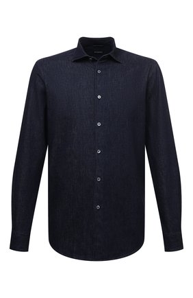 Мужская джинсовая рубашка ERMENEGILDO ZEGNA темно-синего цвета по цене 32650 руб., арт. UYX11/SRF5 | Фото 1 Мужская джинсовая рубашка ERMENEGILDO ZEGNA темно-синего цвета, арт. UYX11/SRF5 | Фото 1 (Материал внешний: Хлопок, Деним; Случай: Повседневный; Рукава: Длинные; Воротник: Акула; Кросс-КТ: Деним; Принт: Однотонные; Стили: Кэжуэл; Манжеты: На пуговицах; Длина (для топов): Стандартные)
