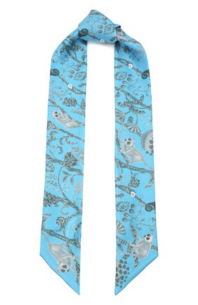 Женский шелковый шарф lemur in blue KIRILL OVCHINNIKOV голубого цвета, арт. 6\Lb | Фото 1 (Материал: Шелк, Текстиль; Принт: С принтом)