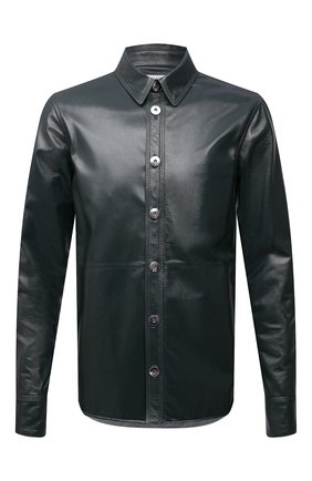 Мужская кожаная рубашка BOTTEGA VENETA темно-зеленого цвета по цене 312000 руб., арт. 665080/V0W21 | Фото 1 Мужская кожаная рубашка BOTTEGA VENETA темно-зеленого цвета, арт. 665080/V0W21 | Фото 1 (Длина (для топов): Стандартные; Рукава: Длинные; Материал подклада: Хлопок; Случай: Повседневный; Воротник: Кент; Манжеты: На пуговицах; Принт: Однотонные; Стили: Минимализм)