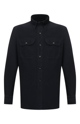 Мужская хлопковая рубашка TOM FORD темно-синего цвета по цене 69950 руб., арт. 2FT830/94UDAN | Фото 1 Мужская хлопковая рубашка TOM FORD темно-синего цвета, арт. 2FT830/94UDAN | Фото 1 (Длина (для топов): Стандартные; Материал внешний: Хлопок; Рукава: Длинные; Принт: Однотонные; Воротник: Button down; Случай: Повседневный; Рубашки М: Slim Fit; Манжеты: На пуговицах; Стили: Кэжуэл)
