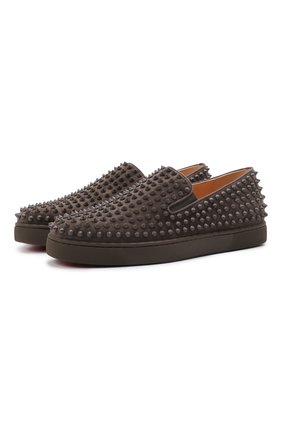 Мужские замшевые слипоны roller boat CHRISTIAN LOUBOUTIN темно-серого цвета по цене 76250 руб., арт. 1120387/R0LLER-B0AT FLAT | Фото 1 Мужские замшевые слипоны roller boat CHRISTIAN LOUBOUTIN темно-серого цвета, арт. 1120387/R0LLER-B0AT FLAT | Фото 1