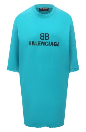 Женская хлопковая футболка BALENCIAGA бирюзового цвета по цене 39950 руб., арт. 651795/TKVF5 | Фото 1 Женская хлопковая футболка BALENCIAGA бирюзового цвета, арт. 651795/TKVF5 | Фото 1 (Материал внешний: Хлопок; Длина (для топов): Удлиненные; Стили: Спорт-шик; Принт: С принтом; Рукава: Короткие; Женское Кросс-КТ: Футболка-одежда)