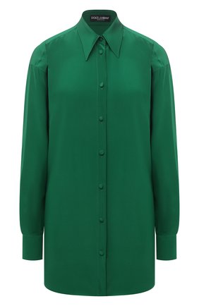 Женская шелковая блузка DOLCE & GABBANA зеленого цвета по цене 79950 руб., арт. F5054T/FU1HS | Фото 1 Женская шелковая блузка DOLCE & GABBANA зеленого цвета, арт. F5054T/FU1HS | Фото 1 (Материал внешний: Шелк; Рукава: Длинные; Длина (для топов): Удлиненные; Стили: Романтичный; Принт: Без принта; Женское Кросс-КТ: Блуза-одежда)