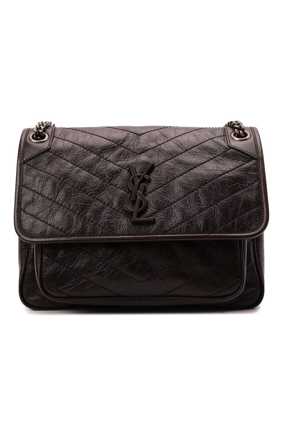 Женская сумка niki medium SAINT LAURENT темно-коричневого цвета, арт. 633158/1YG04 | Фото 1 (Сумки-технические: Сумки через плечо; Ремень/цепочка: С цепочкой, На ремешке; Размер: medium; Материал: Натуральная кожа)