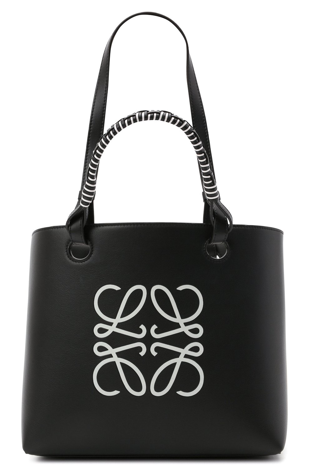 Женский сумка-тоут anagram LOEWE черно-белого цвета, арт. A717S72X11 | Фото 1 (Сумки-технические: Сумки-шопперы; Размер: medium; Материал: Натуральная кожа)