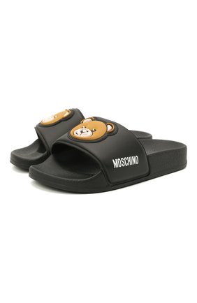 Детские шлепанцы MOSCHINO черного цвета по цене 7460 руб., арт. 68948/PVC/18-27 | Фото 1 Детские шлепанцы MOSCHINO черного цвета, арт. 68948/PVC/18-27 | Фото 1