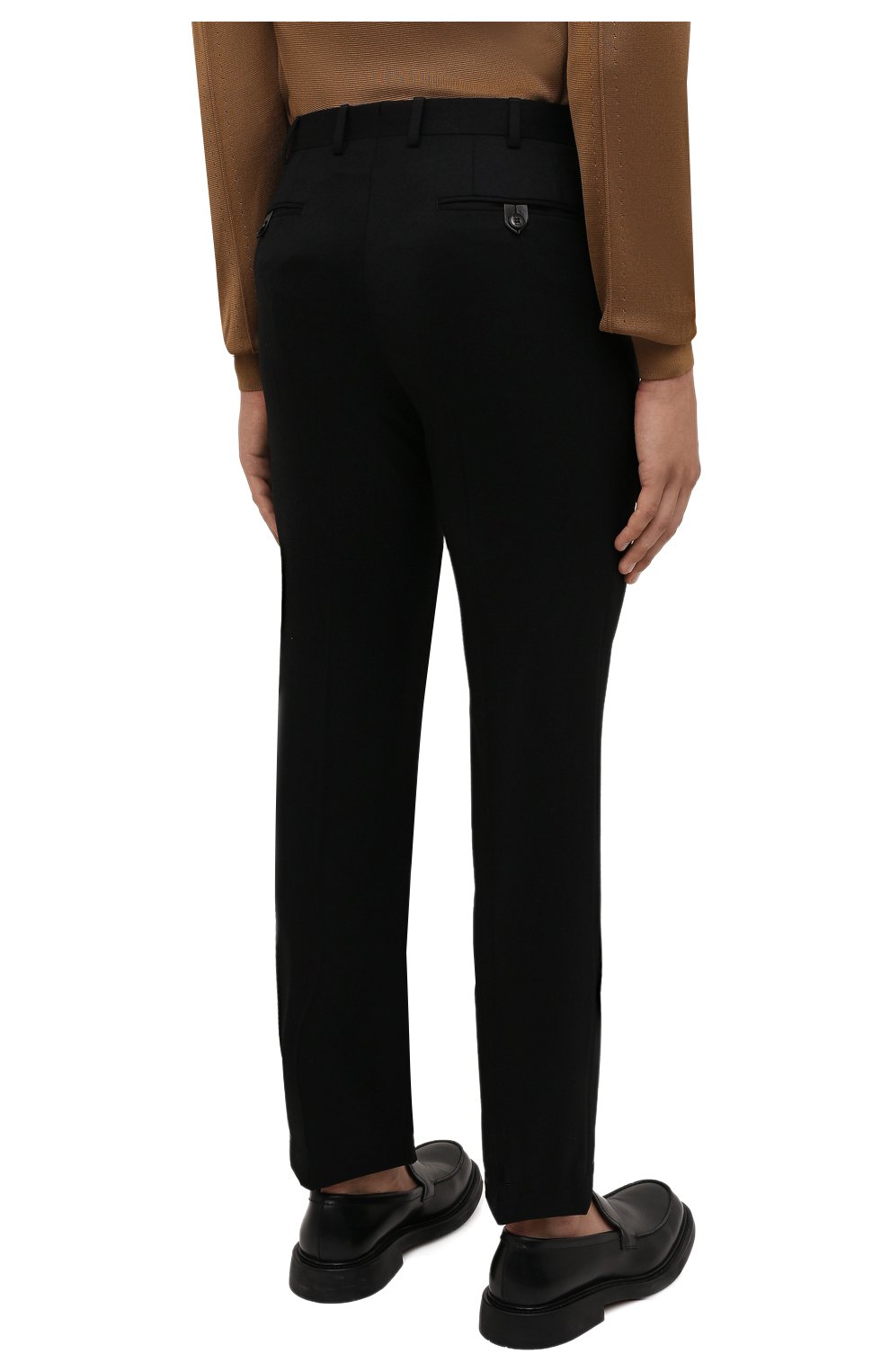 Мужские брюки из шерсти и кашемира BRIONI черного цвета, арт. RPN20M/08AB3/GSTAAD | Фото 4 (Материал внешний: Шерсть; Длина (брюки, джинсы): Стандартные; Стили: Классический; Материал подклада: Синтетический материал, Хлопок; Случай: Формальный)