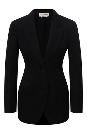 Женский шерстяной жакет ALEXANDER MCQUEEN черного цвета по цене 180500 руб., арт. 666856/QJACH | Фото 1 Женский шерстяной жакет ALEXANDER MCQUEEN черного цвета, арт. 666856/QJACH | Фото 1 (Материал внешний: Шерсть; Материал подклада: Купро; Рукава: Длинные; Длина (для топов): Стандартные; 1-2-бортные: Однобортные; Женское Кросс-КТ: Жакет-одежда; Случай: Повседневный; Стили: Гламурный)