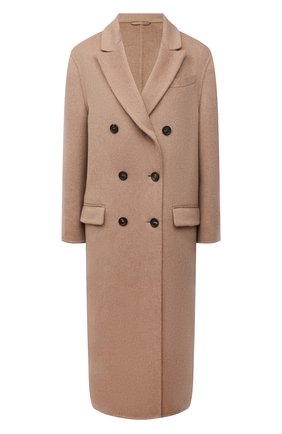 Женское кашемировое пальто BRUNELLO CUCINELLI бежевого цвета, арт. MD5039730 | Фото 1 (Рукава: Длинные; Материал внешний: Шерсть, Кашемир; Длина (верхняя одежда): Длинные; 1-2-бортные: Двубортные; Стили: Кэжуэл)