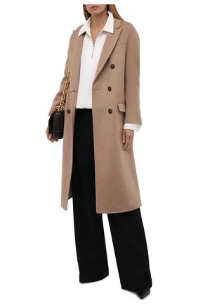 Женское кашемировое пальто BRUNELLO CUCINELLI бежевого цвета, арт. MD5039730 | Фото 2 (Рукава: Длинные; Материал внешний: Шерсть, Кашемир; Длина (верхняя одежда): Длинные; 1-2-бортные: Двубортные; Стили: Кэжуэл)