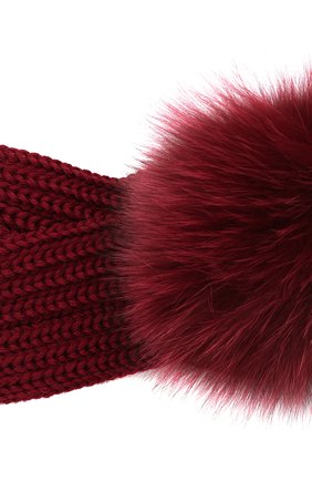 Детская шерстяная повязка с меховой отделкой CATYA бордового цвета, арт. 125779 | Фото 3 (Материал: Текстиль, Шерсть)